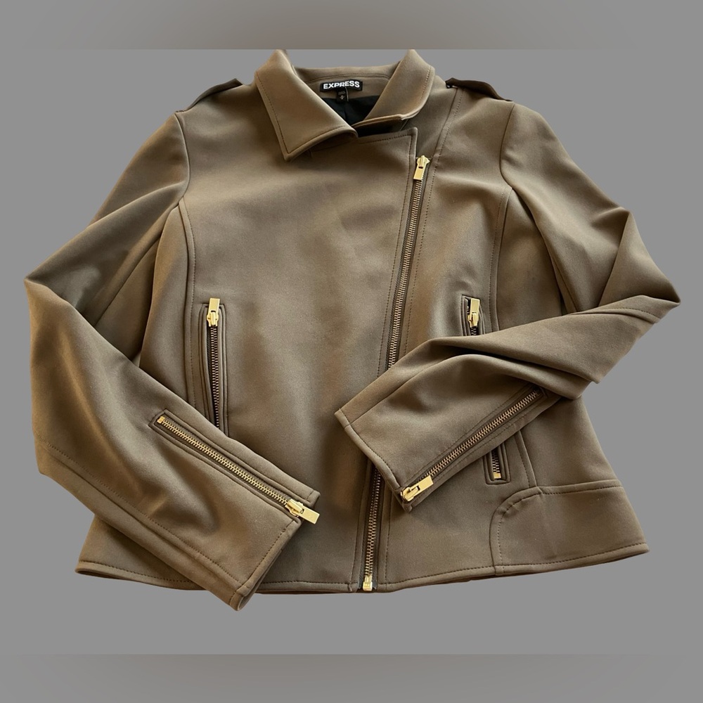 Express Fall Jacket Rich Olive Green Hue Gold Color Zipper Women Size Medium